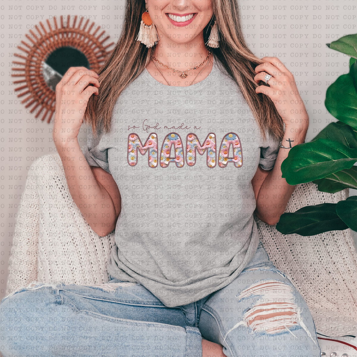 God Made A Mama (flowers, faux embroidery) 3383 DTF Transfer