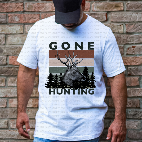 Gone Hunting (stripes with trees and deer head) 3384 DTF TRANSFER
