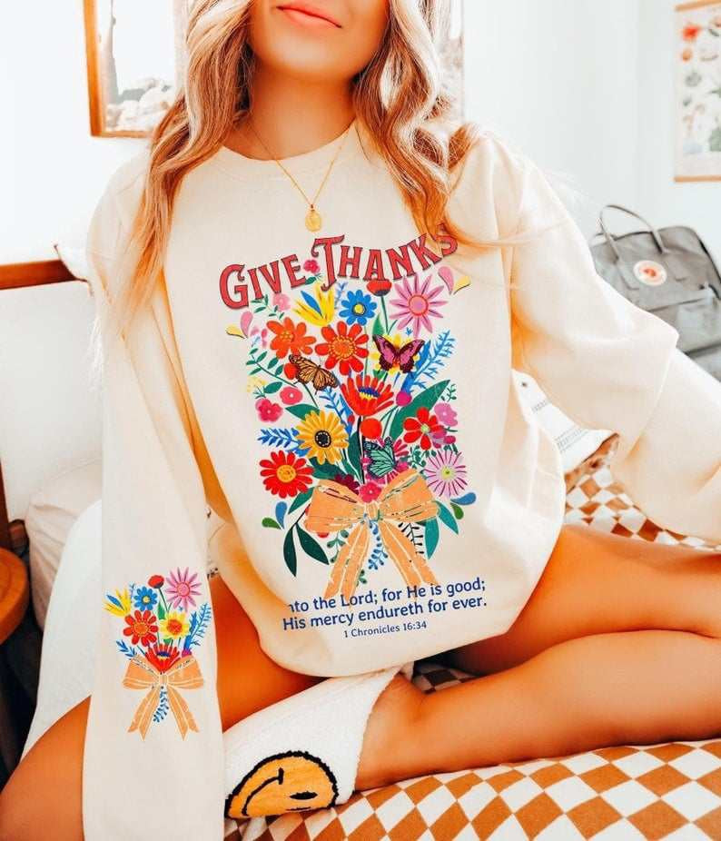 Give thanks flowers FRONT ONLY 65222 DTF transfer