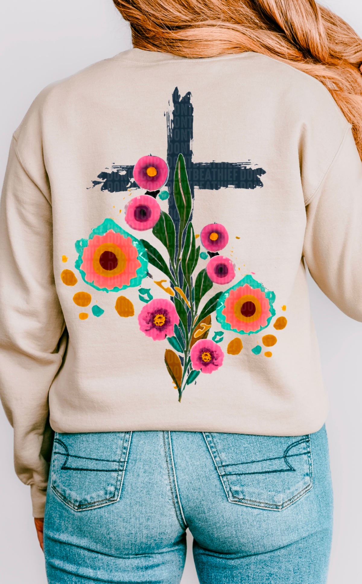 Cross with orange and pink flowers 95319 DTF transfer