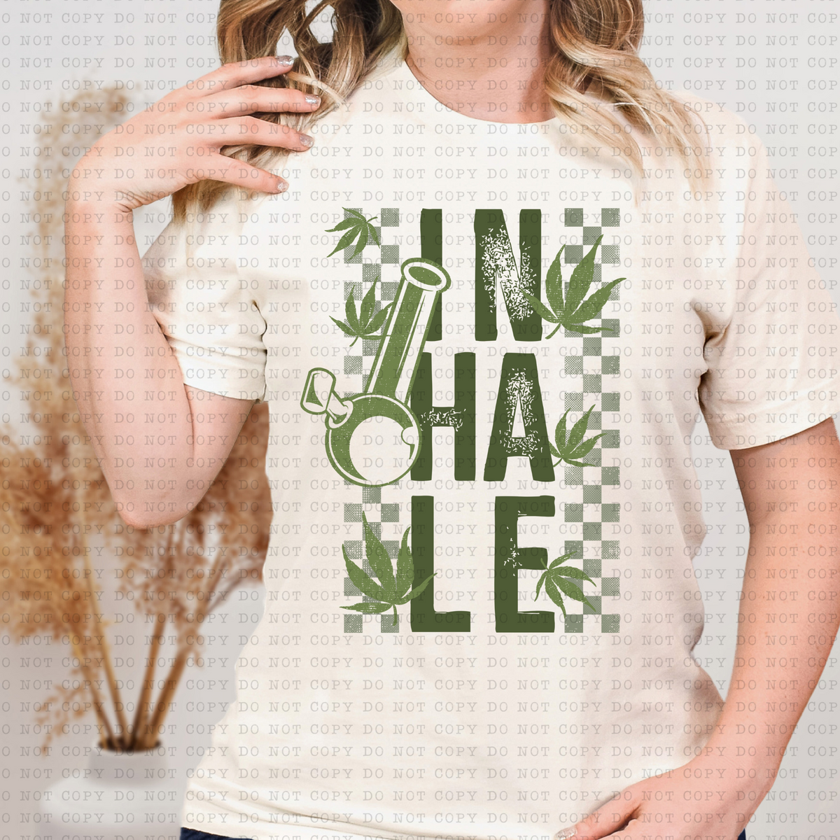 Inhale (420, weed, checkered) 3390 DTF TRANSFER