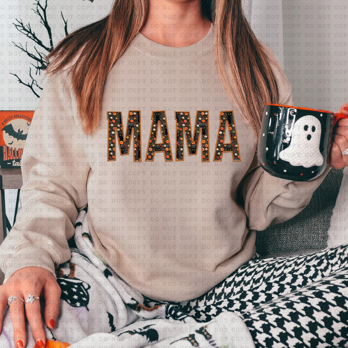 Mama (faux embroidery, halloween, pumpkin) 3393 DTF TRANSFER