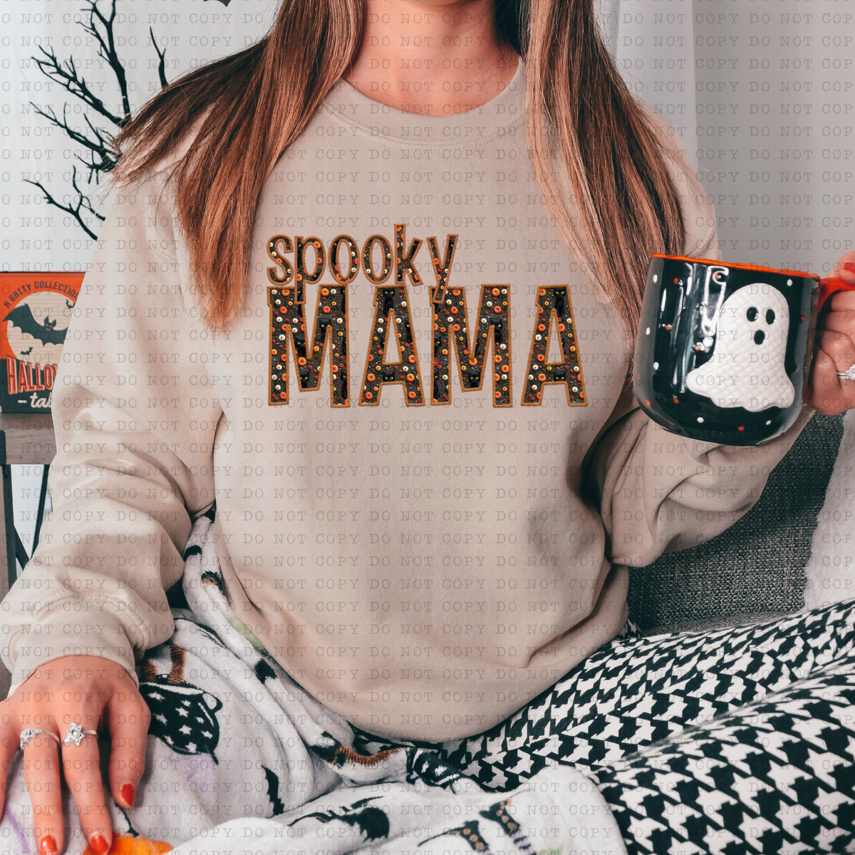 Spooky Mama (faux embroidery, halloween, pumpkin) 3394 DTF TRANSFER