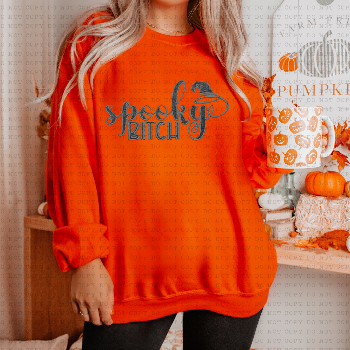Spooky Bitch (faux embroidery, black) 3398 DTF TRANSFER