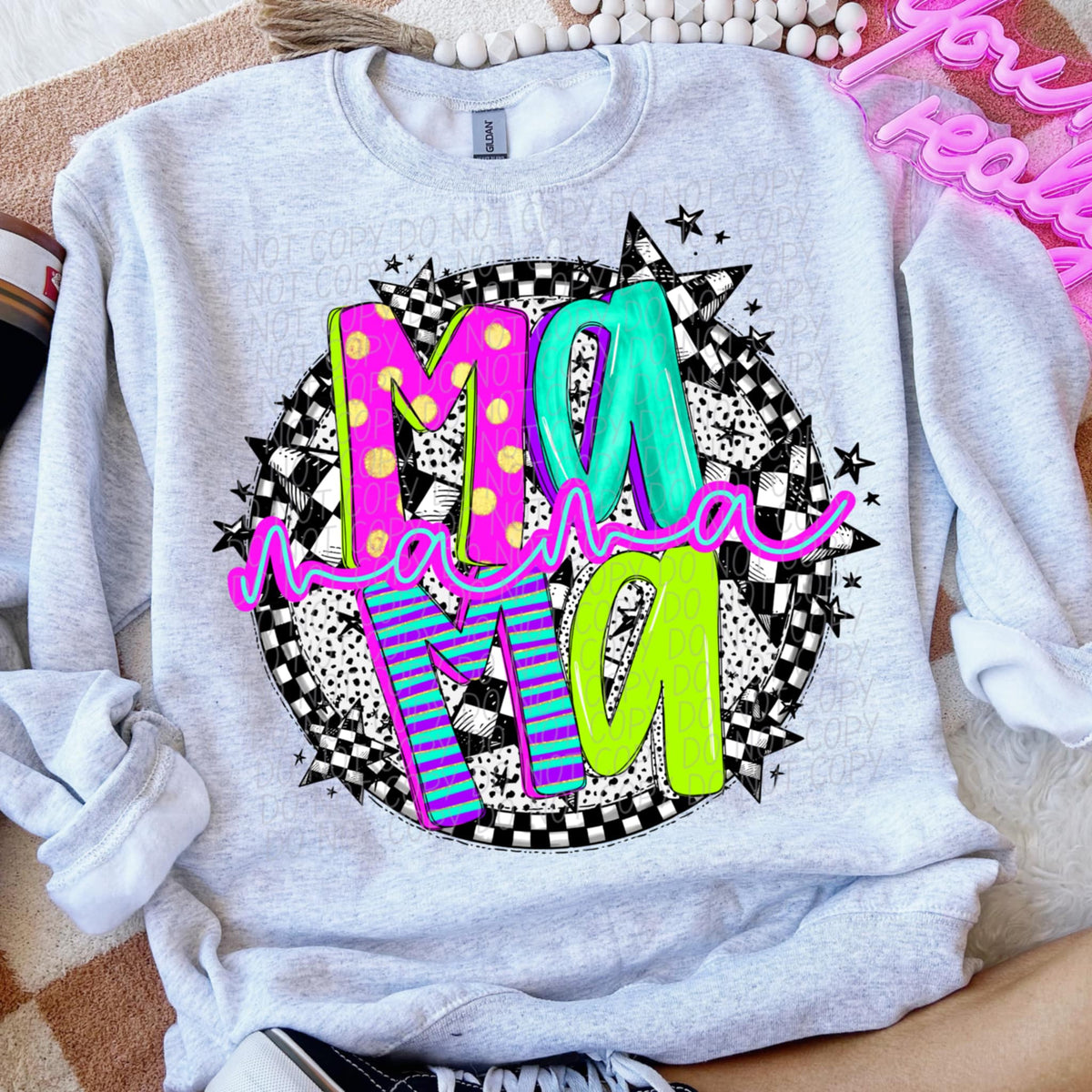 Mama neon font circle (CITY) 91303 DTF transfer