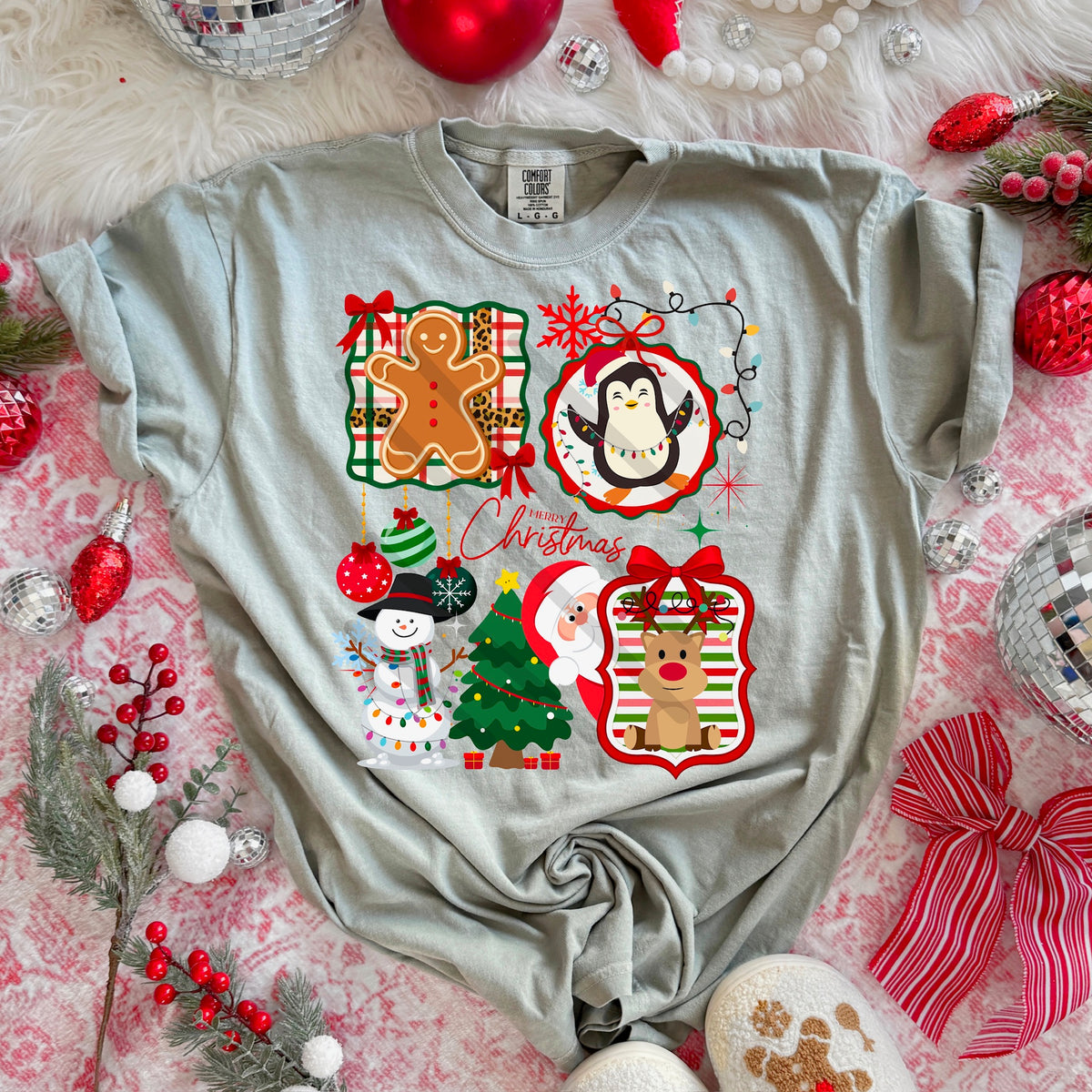 Christmas Collage with gingerbread bow frame DTF Transfer