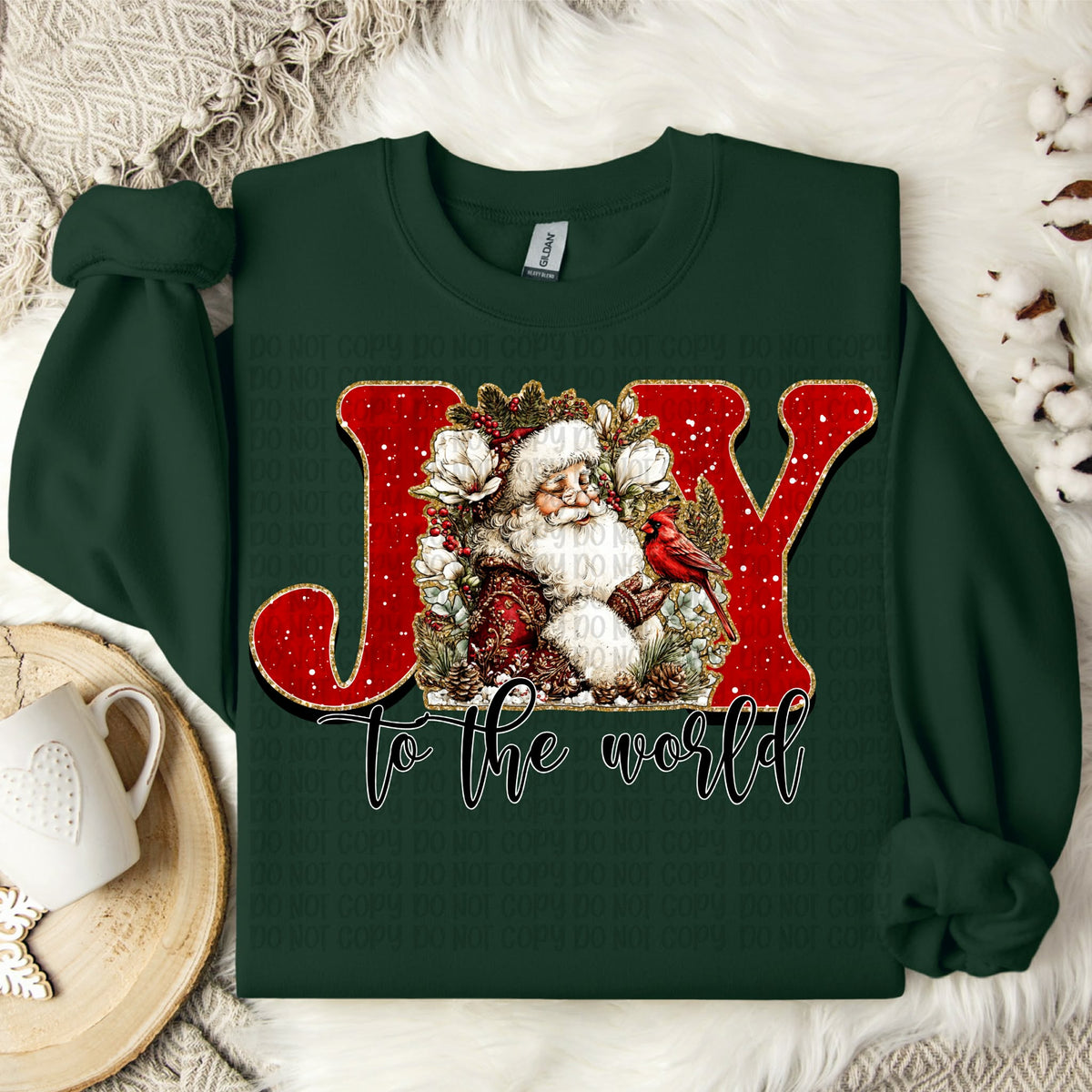 Joy to the world Santa in center black font  (Vp) DTF transfer