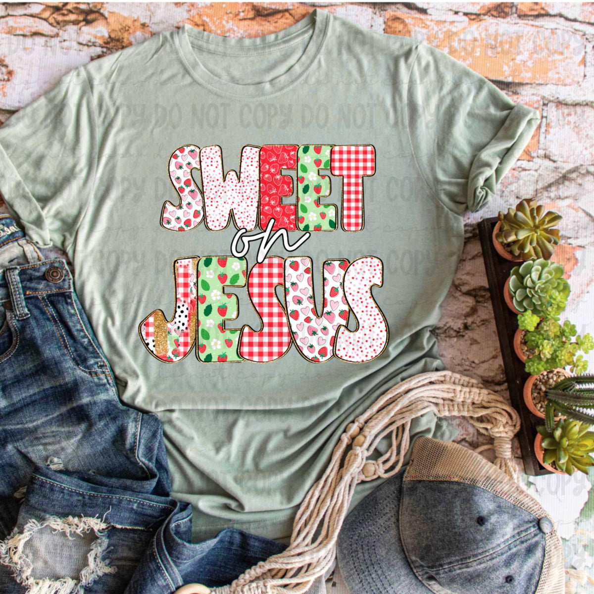 Sweet on Jesus strawberry patterned (Revel) 92556 DTF transfer