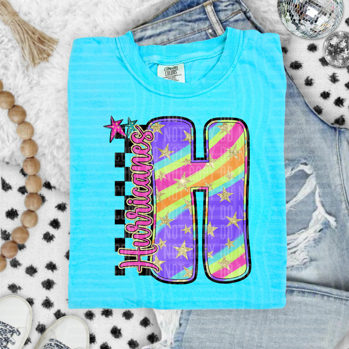 Hurricanes Colorful Retro Rainbow Letter H With Stars And Checker 108118 DTF transfer