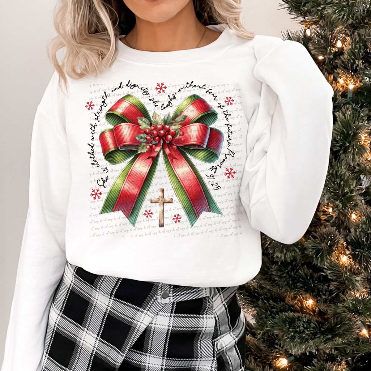 She Is Clothed With Strength Bow 117292 DTF Transfer