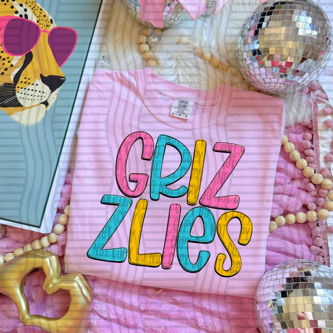 blue yellow and pink grizzlies stacked (Caplinger) DTF Transfer