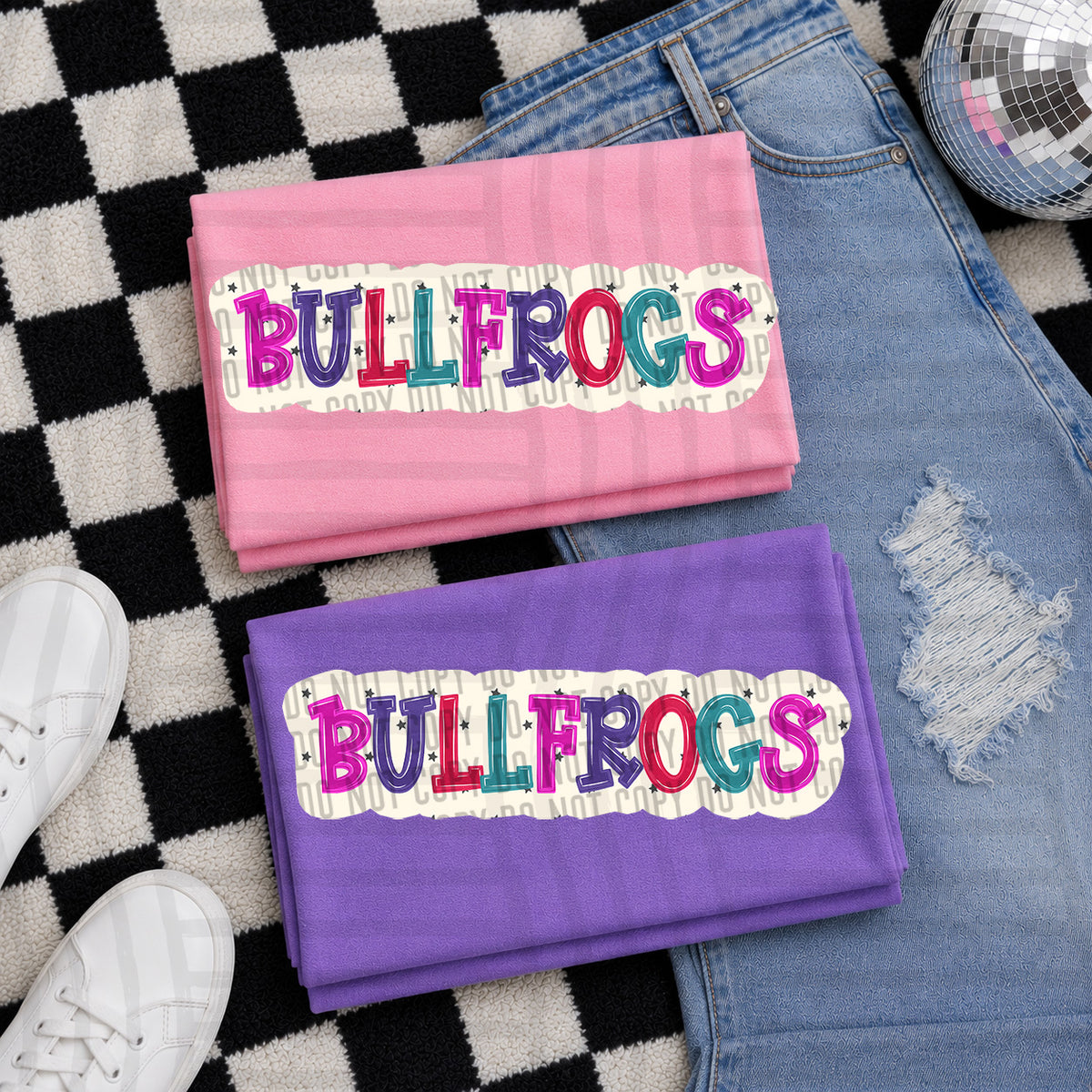 bullfrogs bubble around letters with small stars (Caplinger) DTF Transfer