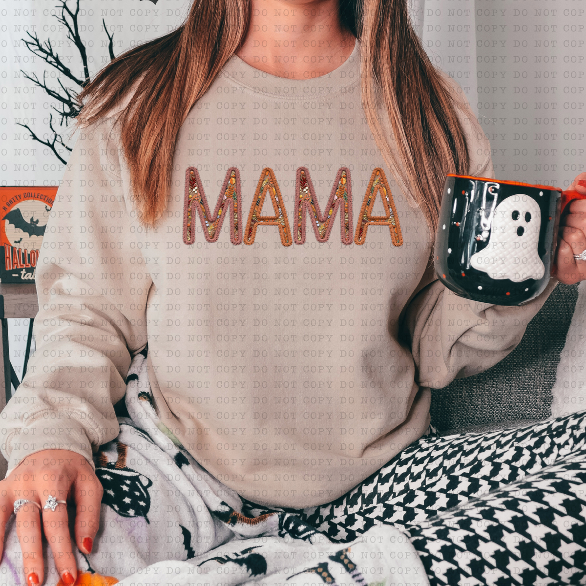 Mama (floral, faux embroidery, fall, skinny) 3404 DTF TRANSFER