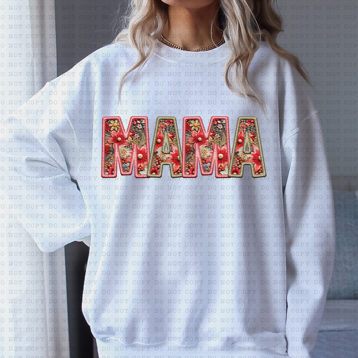 Mama (red floral, faux embroidery) 3405 DTF TRANSFER