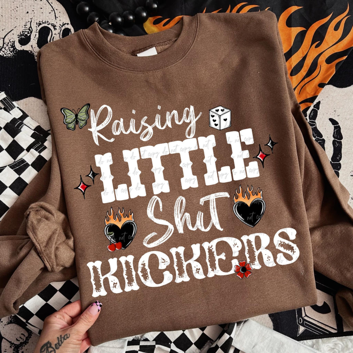 Raising little shit kickers color and white font (VIRGO) 90658 DTF transfer