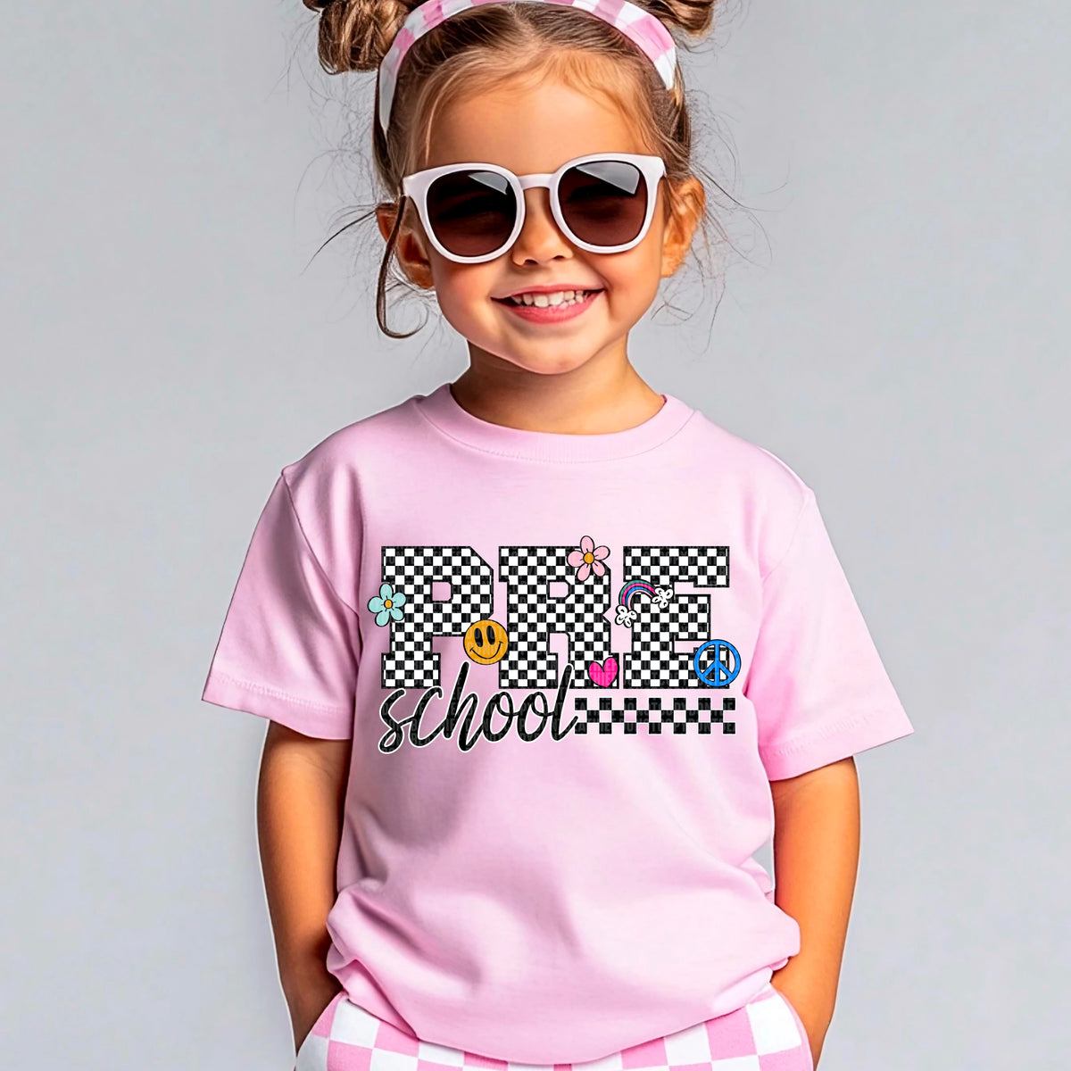 Pre school checkered with doodles 95624 DTF transfer