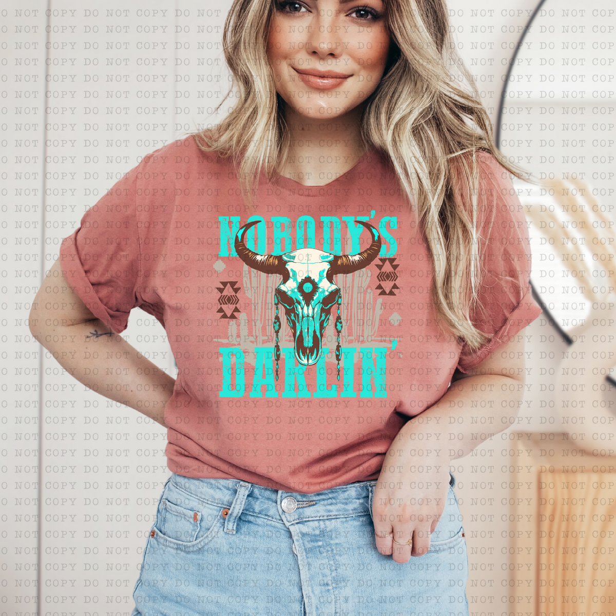 Nobody's Darlin' (bull skull, cactus) 3429 DTF TRANSFER