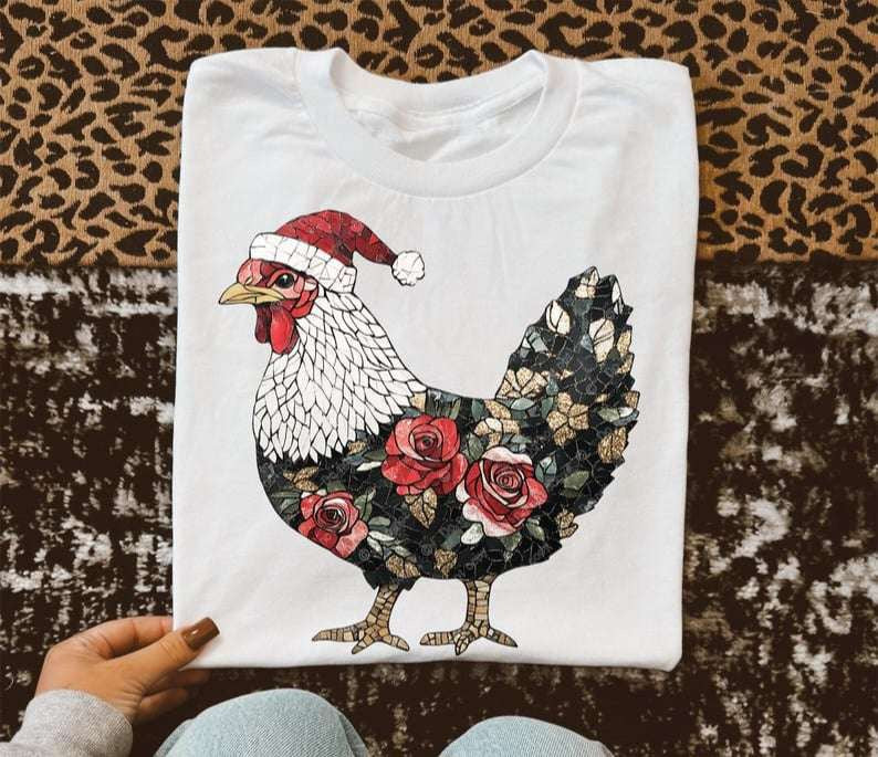Floral Christmas chicken 73210 DTF transfer