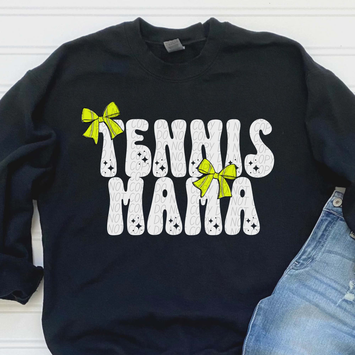 Tennis Mama bows white words (city) DTF transfer