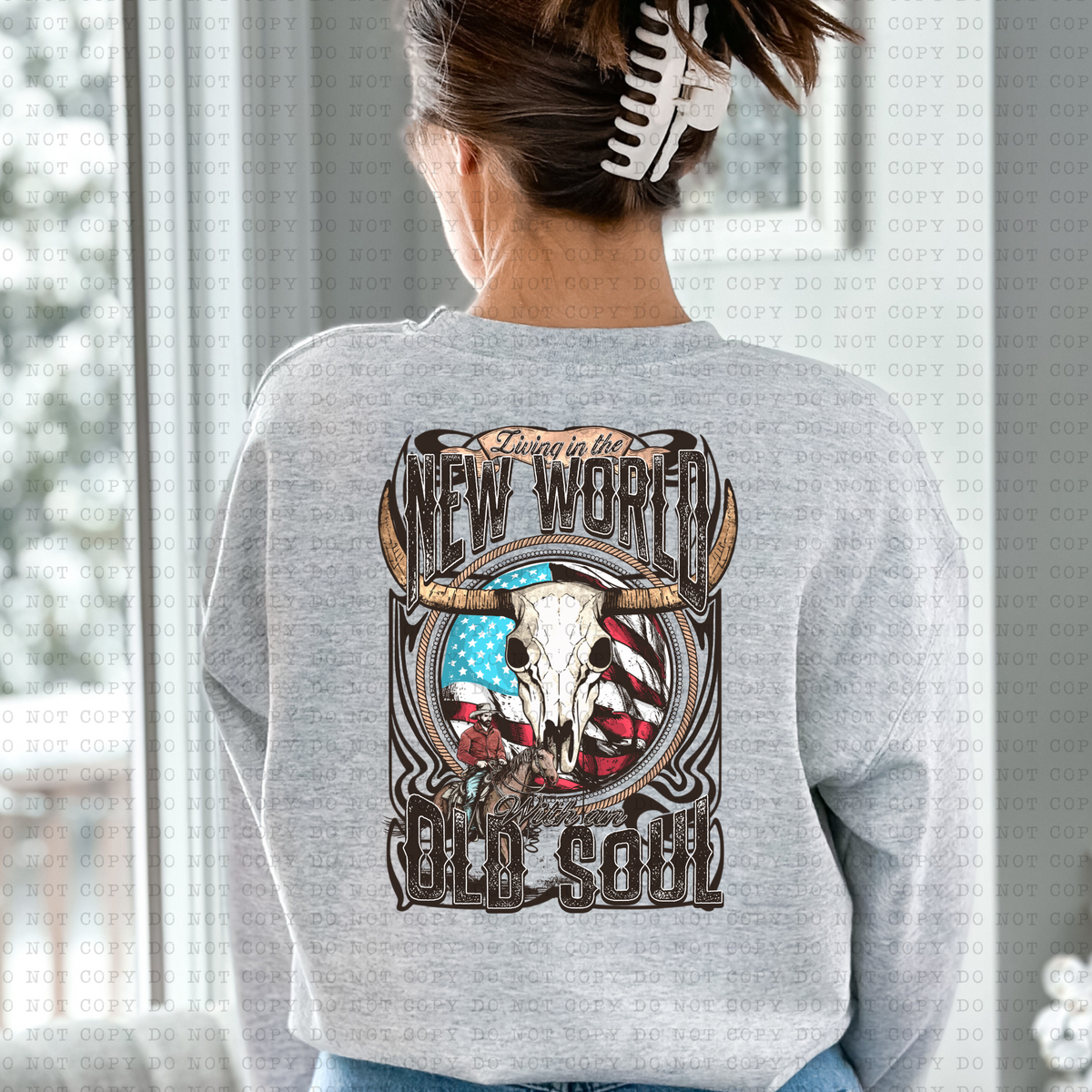 New World Old Soul BACK ONLY (western cow skull) 3431 DTF TRANSFER