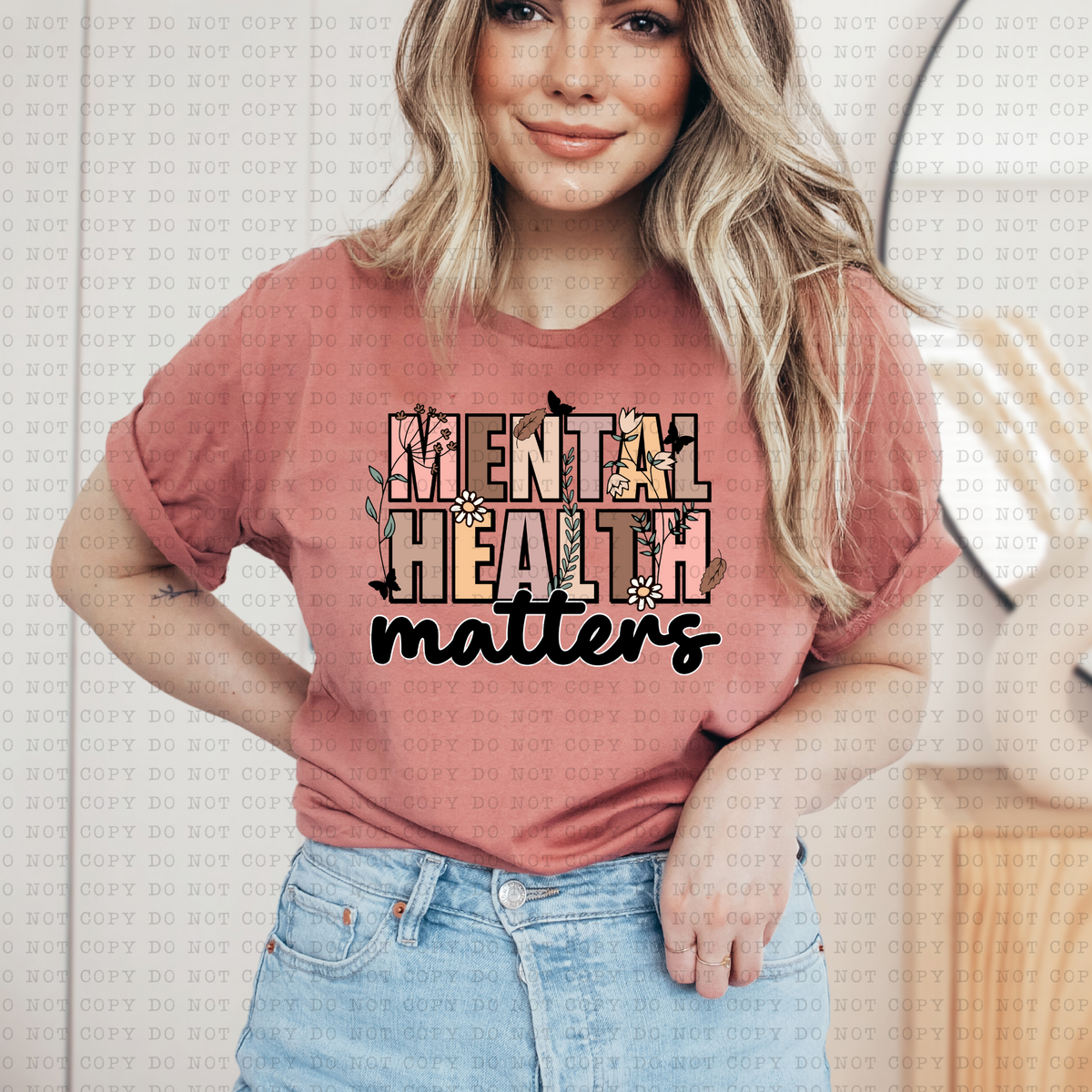 Mental Health Matters (neutral, flowers) 3433 DTF TRANSFER