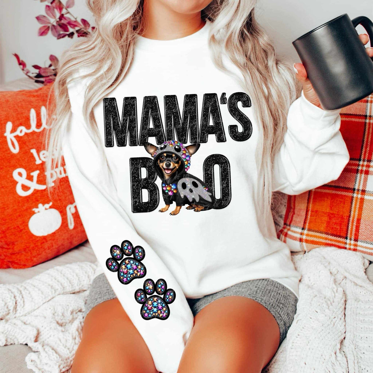 Mamas boo black chihuahua FRONT ONLY 52907 DTF transfer