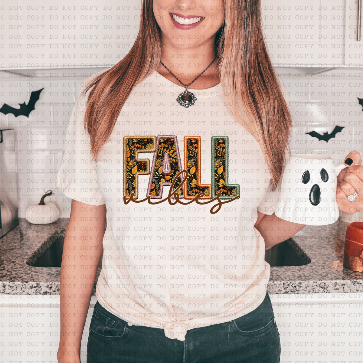 Fall Vibes (Faux embroidery, leaves) 3449 DTF TRANSFER