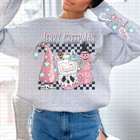 Merry Creepmas FRONT ONLY (pastel color, tree, snowman, skeleton) 3454 DTF TRANSFER