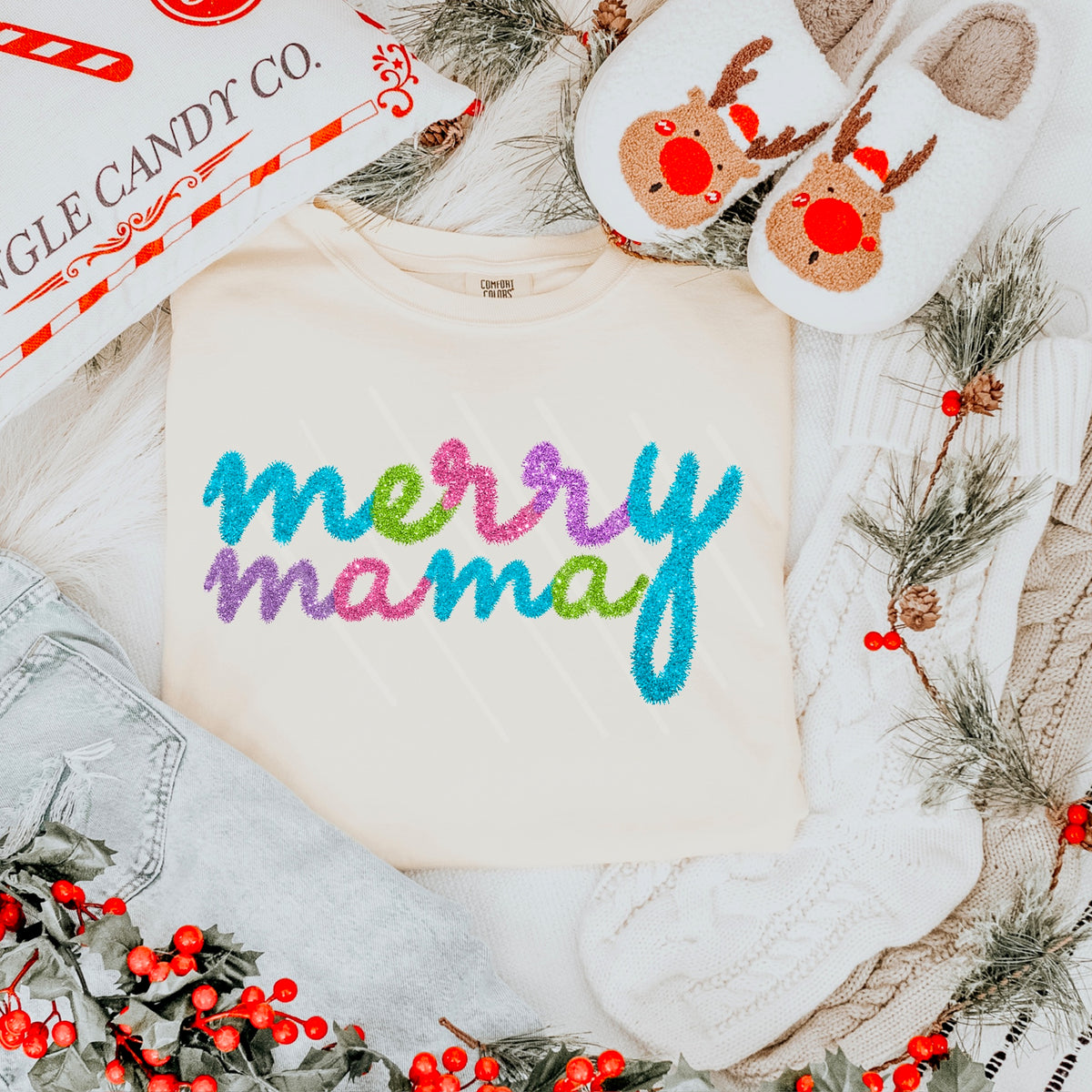 Merry Mama tinsel COLORFUL 111799 DTF transfer