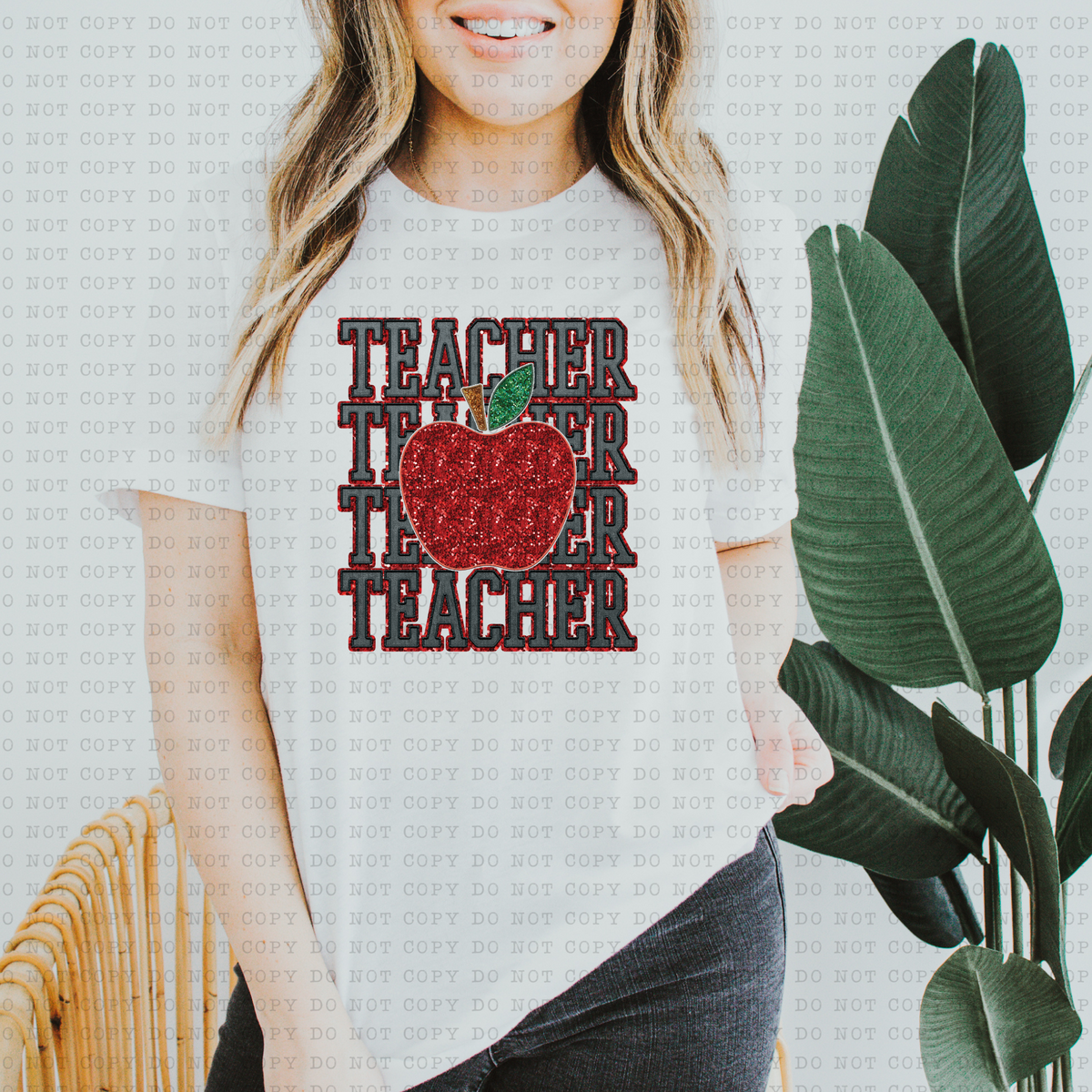 Teacher Stack (apple, glitter) 3462 DTF TRANSFER