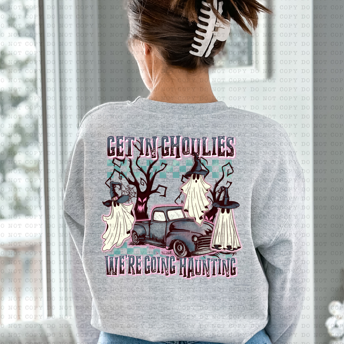 Get In Ghoulies We're Going Haunting BACK ONLY (truck, hat , ghost) 3465 DTF TRANSFER