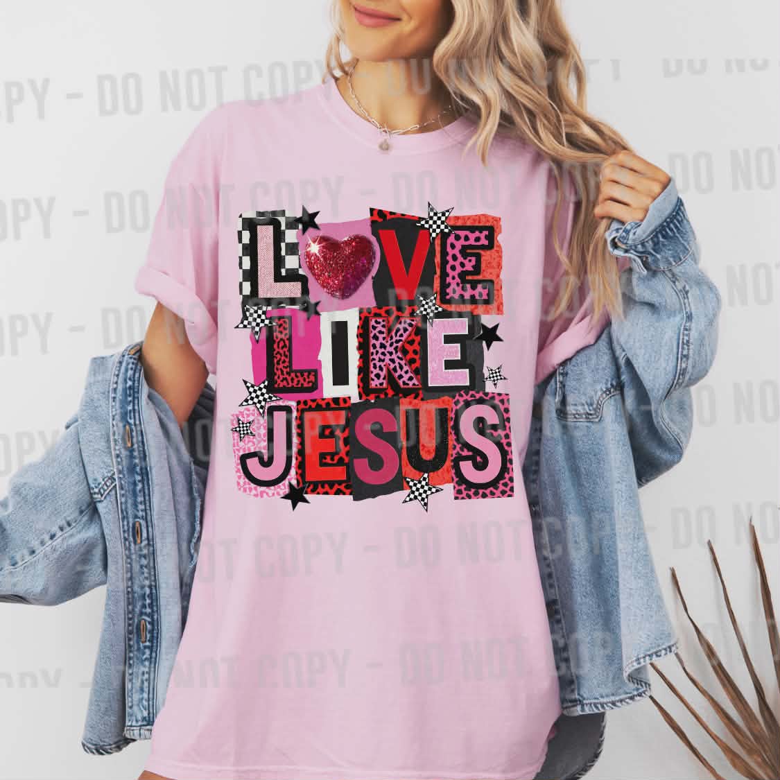 Love like Jesus red glitter heart (Parker) DTF transfer