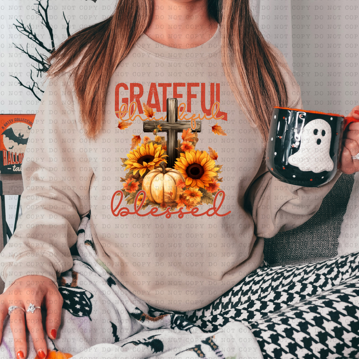 Grateful Thankful Blessed (pumpkins, cross, sunflower) 3473 DTF TRANSFER