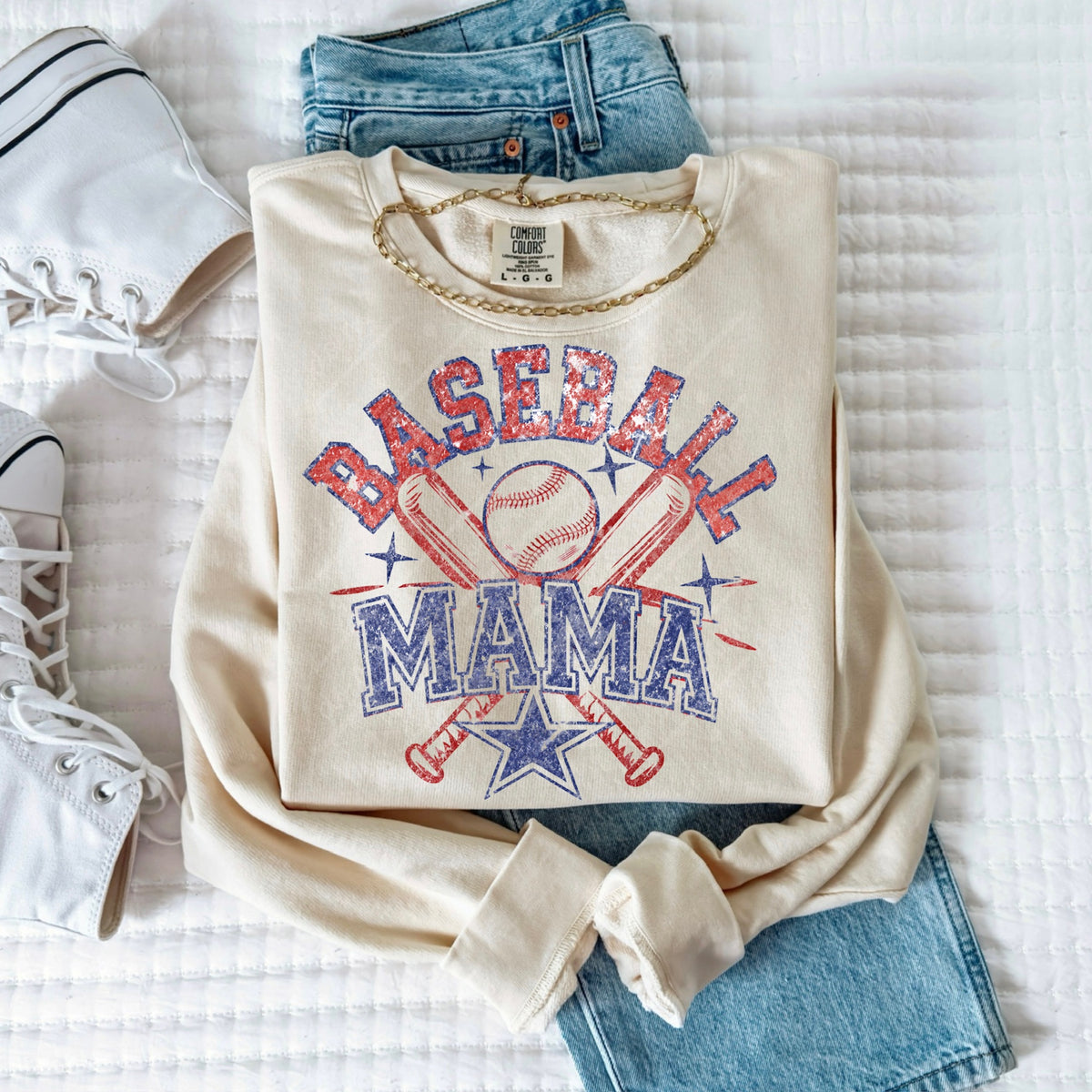 Baseball Mama (red and blue distressed with bat) Sunday special DTF transfer