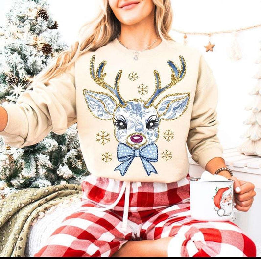 Blue floral reindeer 70423 DTF transfer