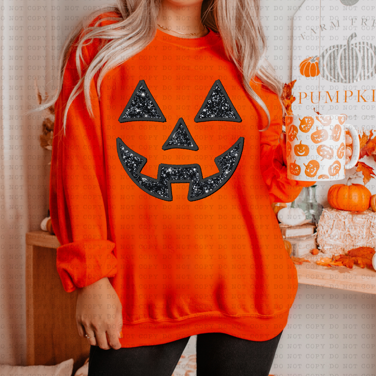 Jack-O-Lantern Face (black, glitter) 3480 DTF TRANSFER