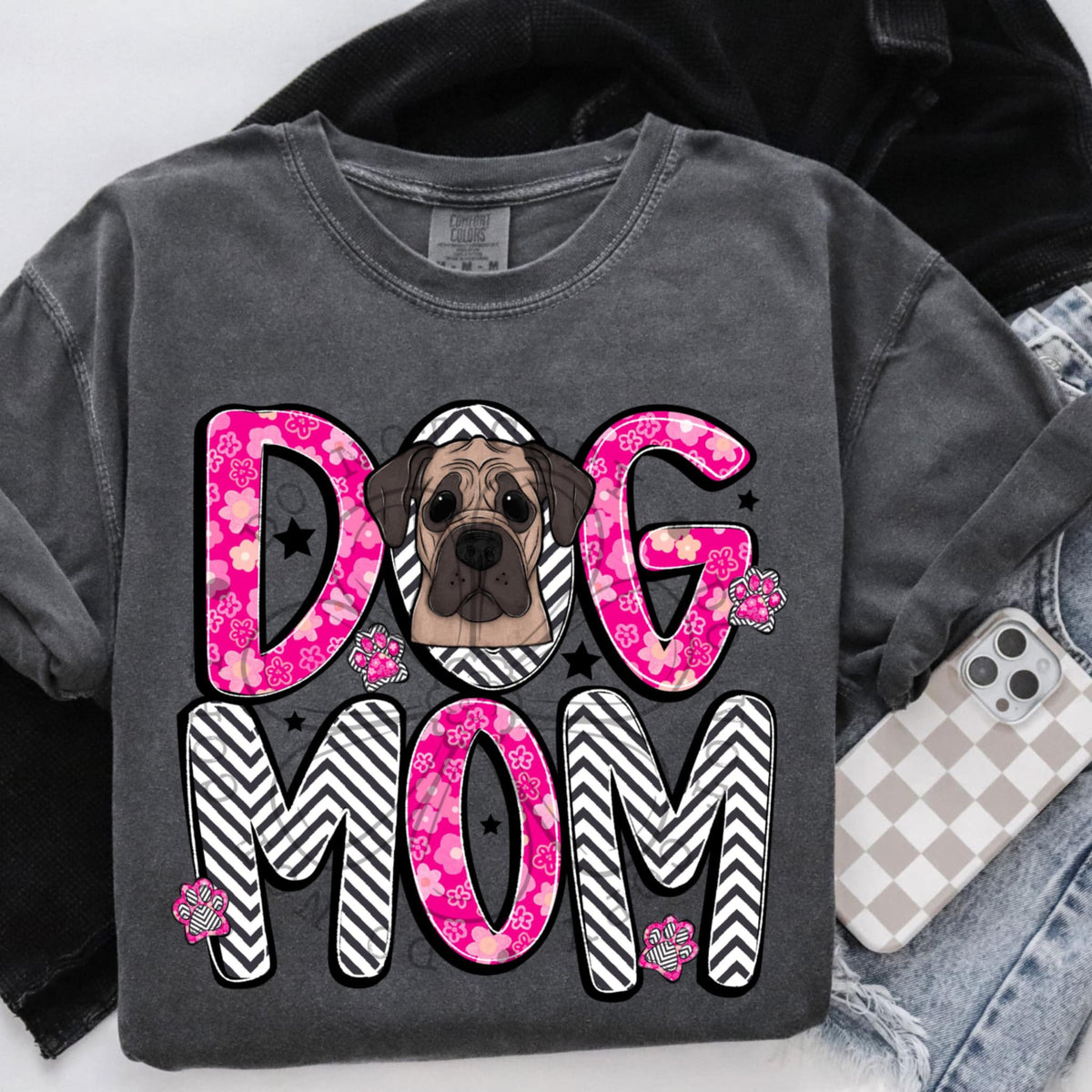 Mastiff dog mom dark pink (SWD) 97351 DTF transfer