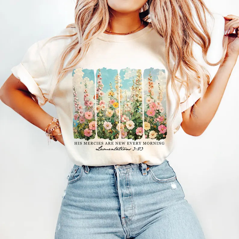 His mercies are new every morning floral field 94728 DTF transfer
