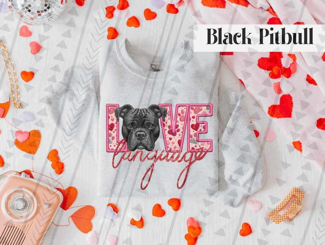 Love language black pitbull 73977 DTF transfer