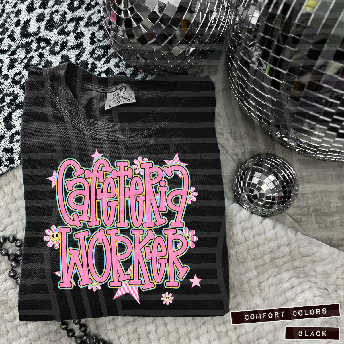 Cafeteria Worker Pink Flowers And Stars 104920 DTF transfer