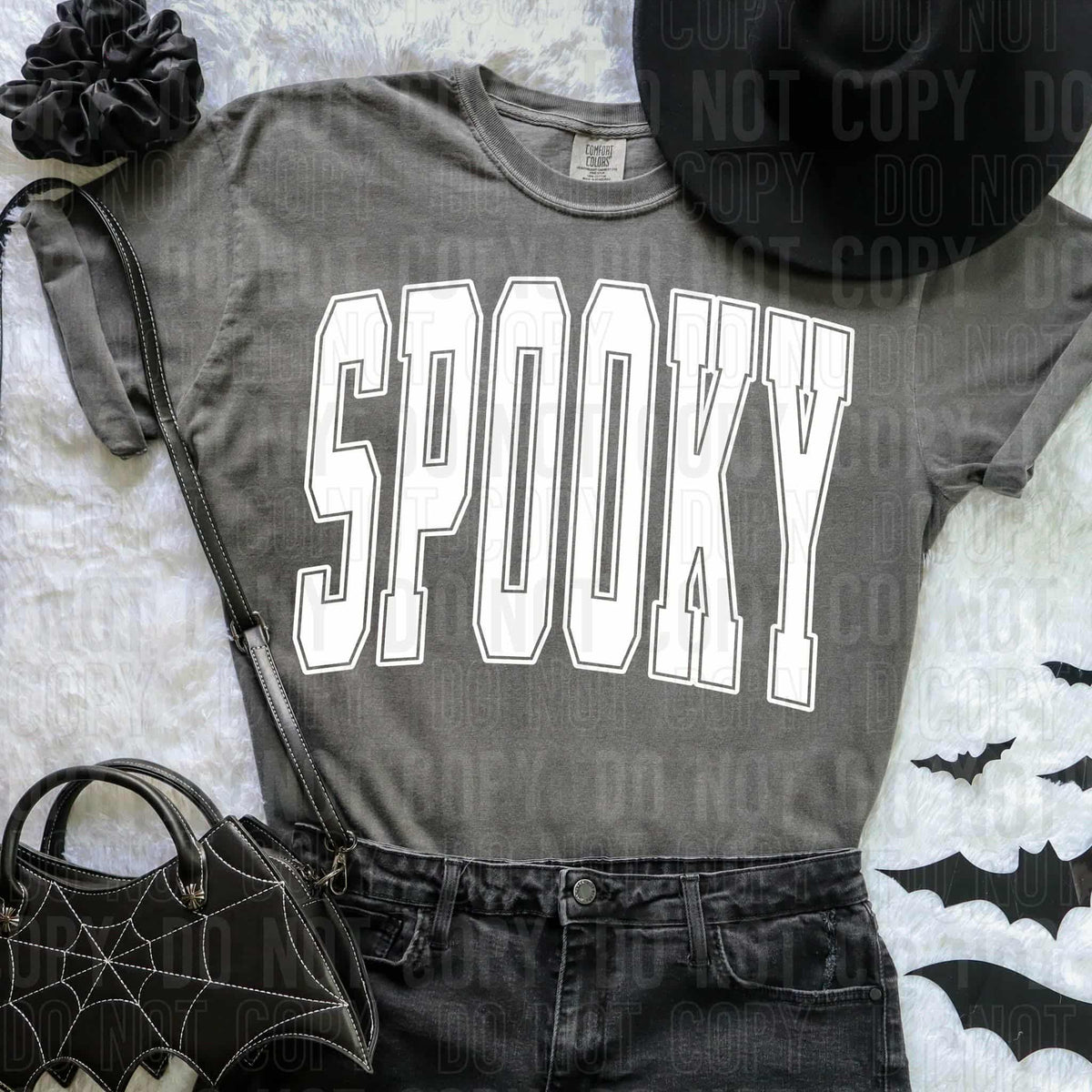 Spooky white varsity SBB DTF transfer