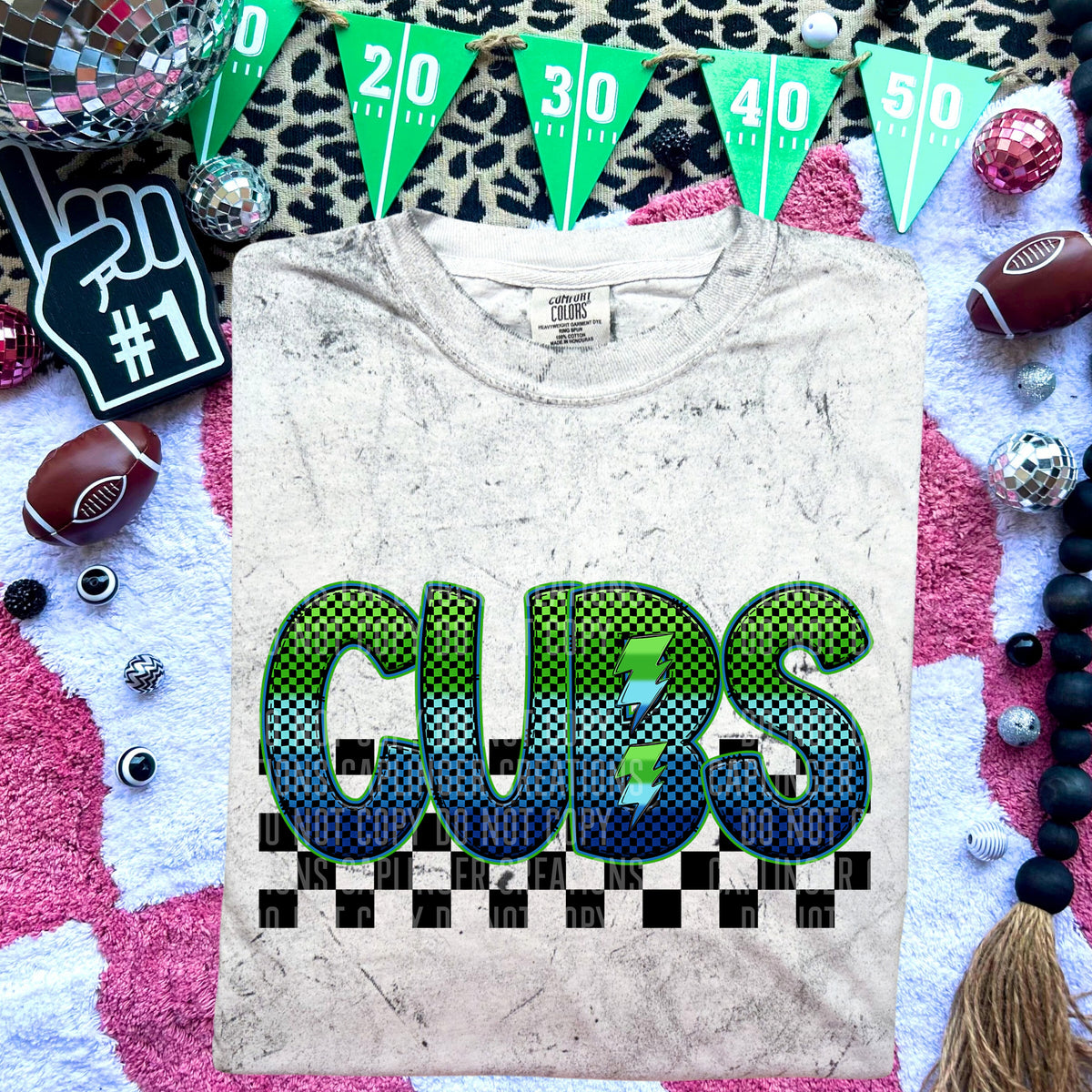 Cubs Blue and Green Checkered (Caplinger) DTF transfer