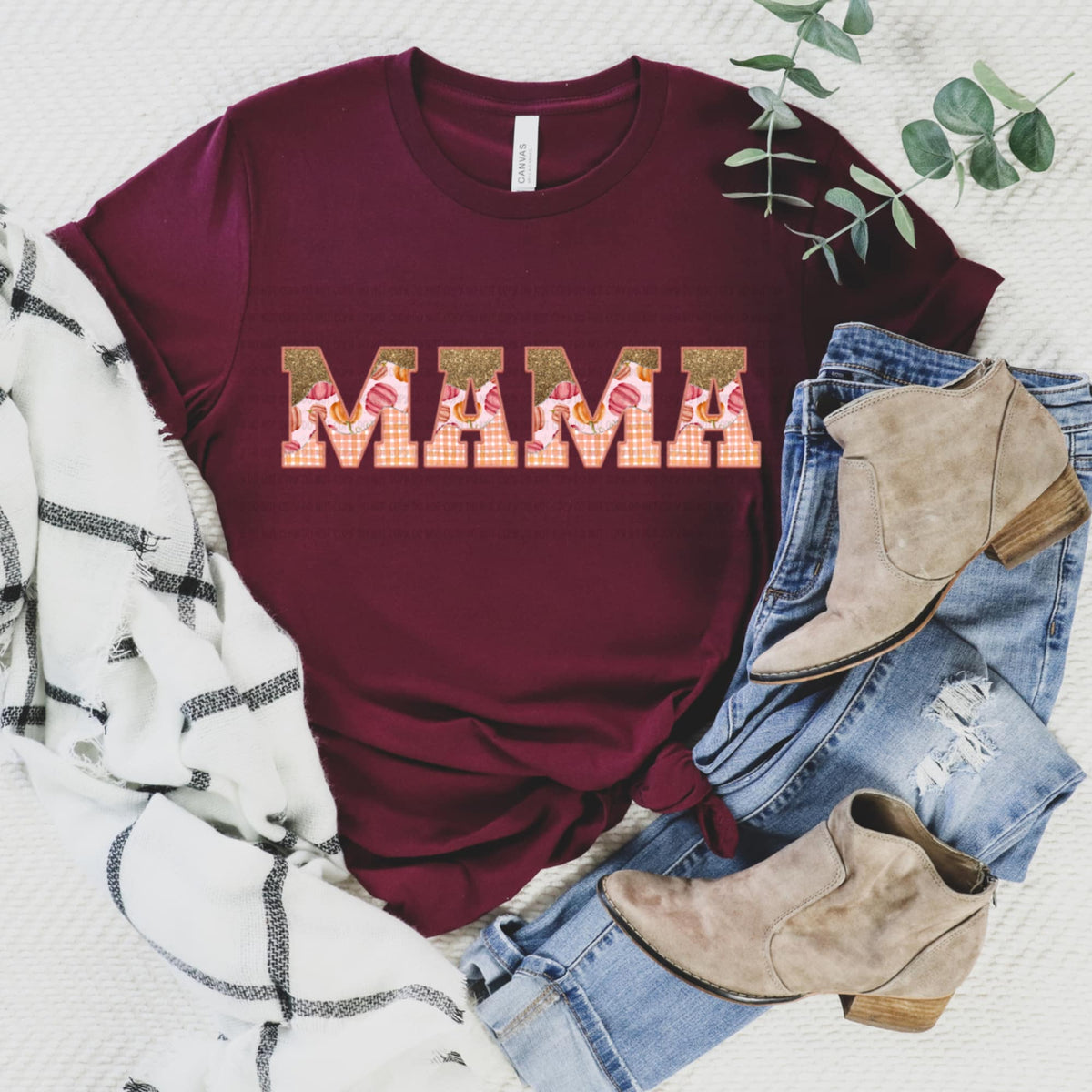 Mama glitter pumpkin plaid REVEL DTF transfer