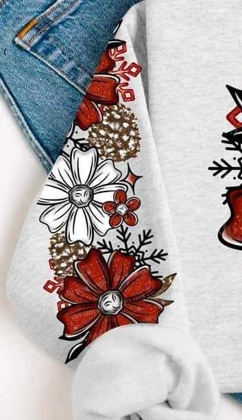 Flowers and snowflakes red and white sleeve (CSC) 64703 DTF transfer