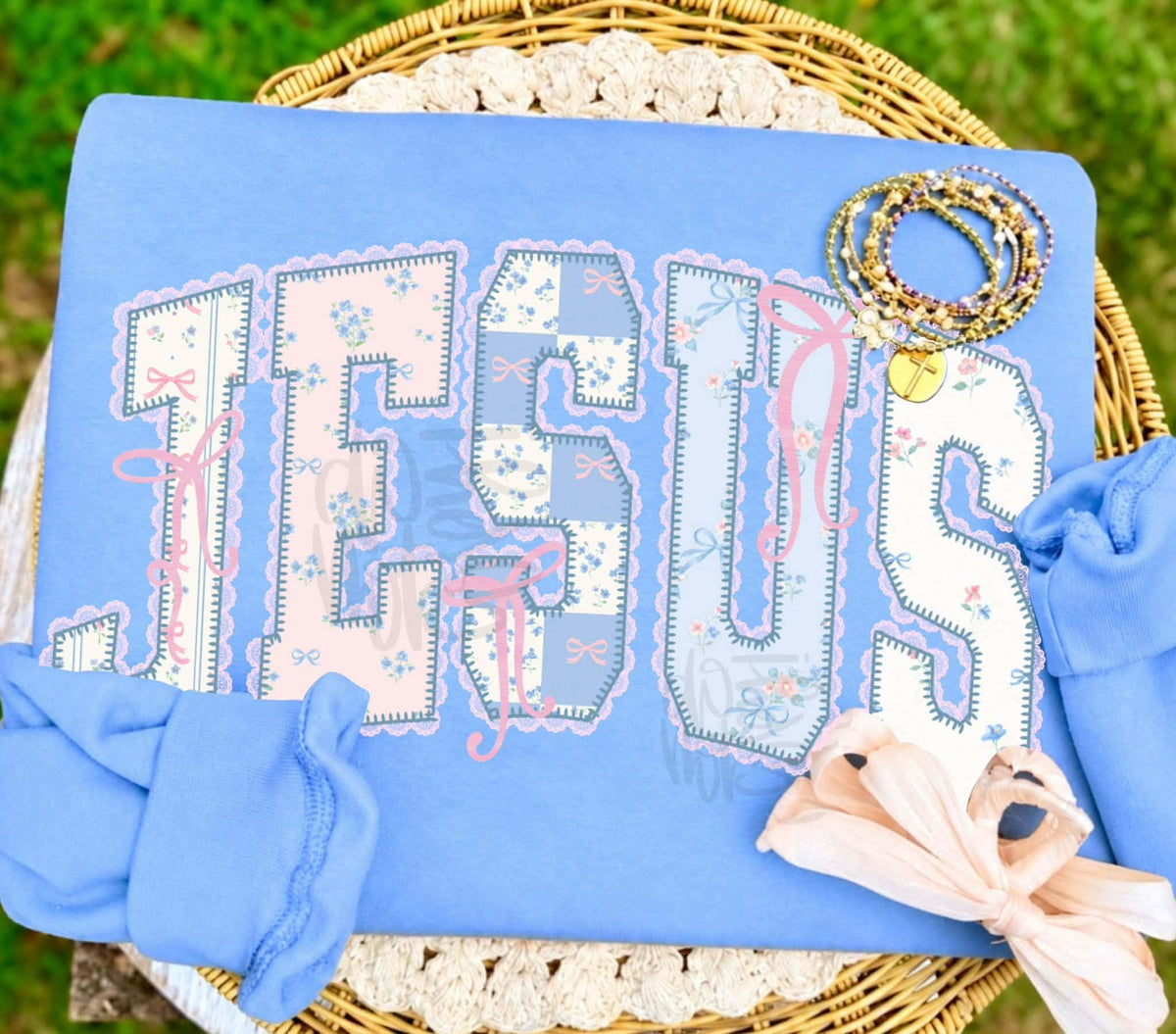 Jesus blue patterns Sunday Special DTF transfer
