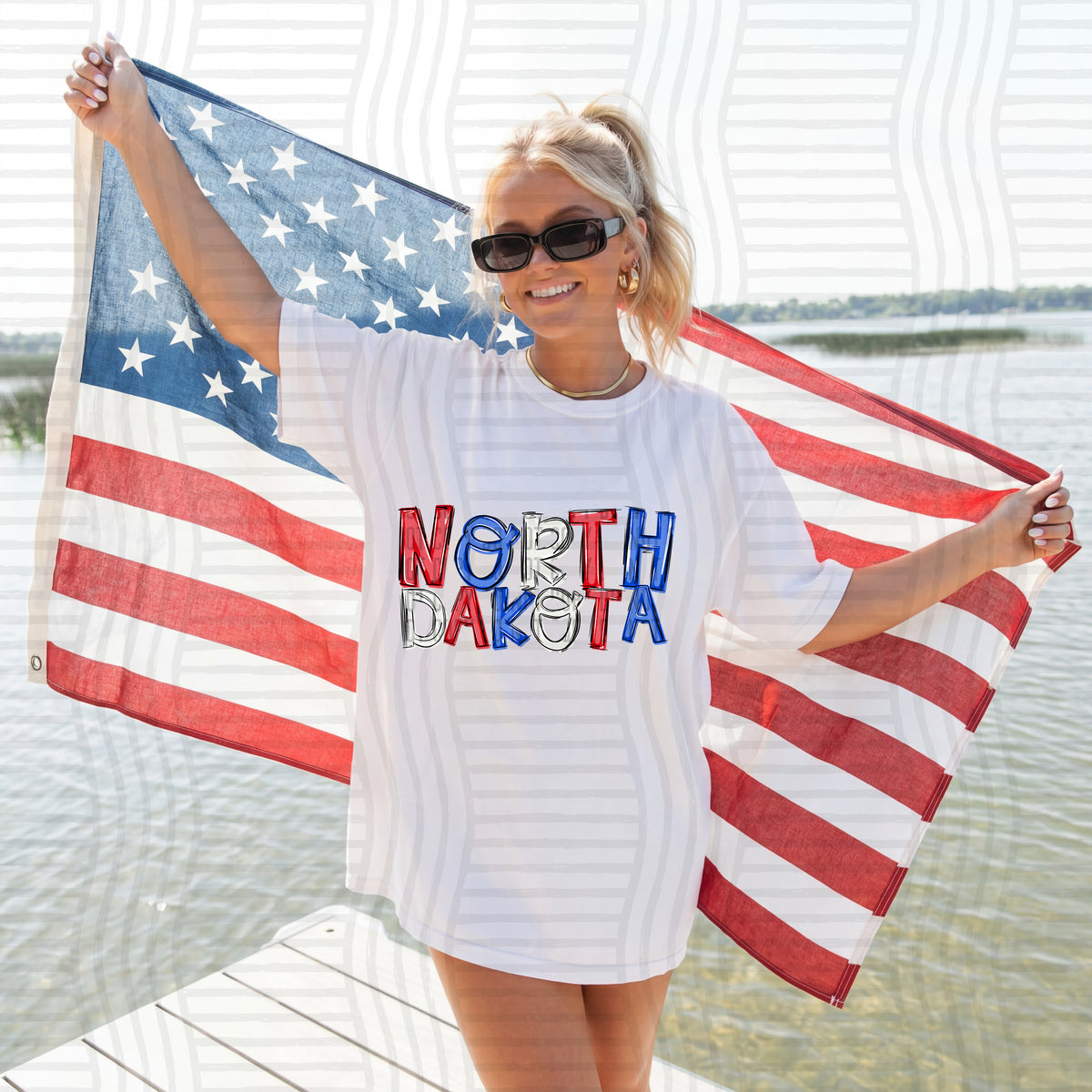 North Dakota patriotic rwb states messy (caplinger) DTF Transfer