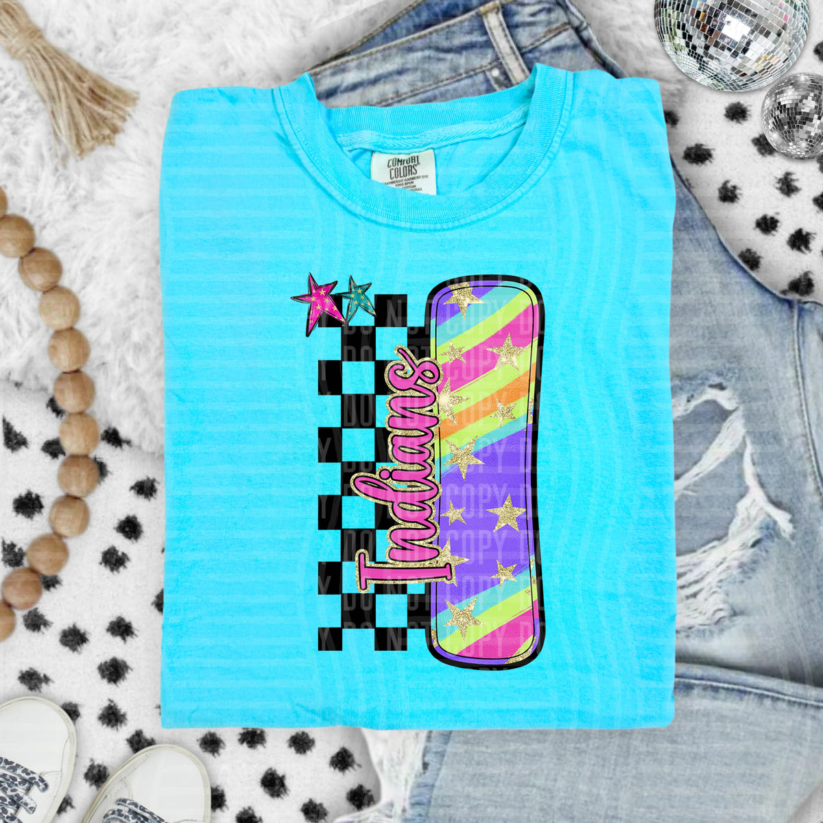 Indians Colorful Retro Rainbow Letter I With Stars And Checker 108119 DTF transfer