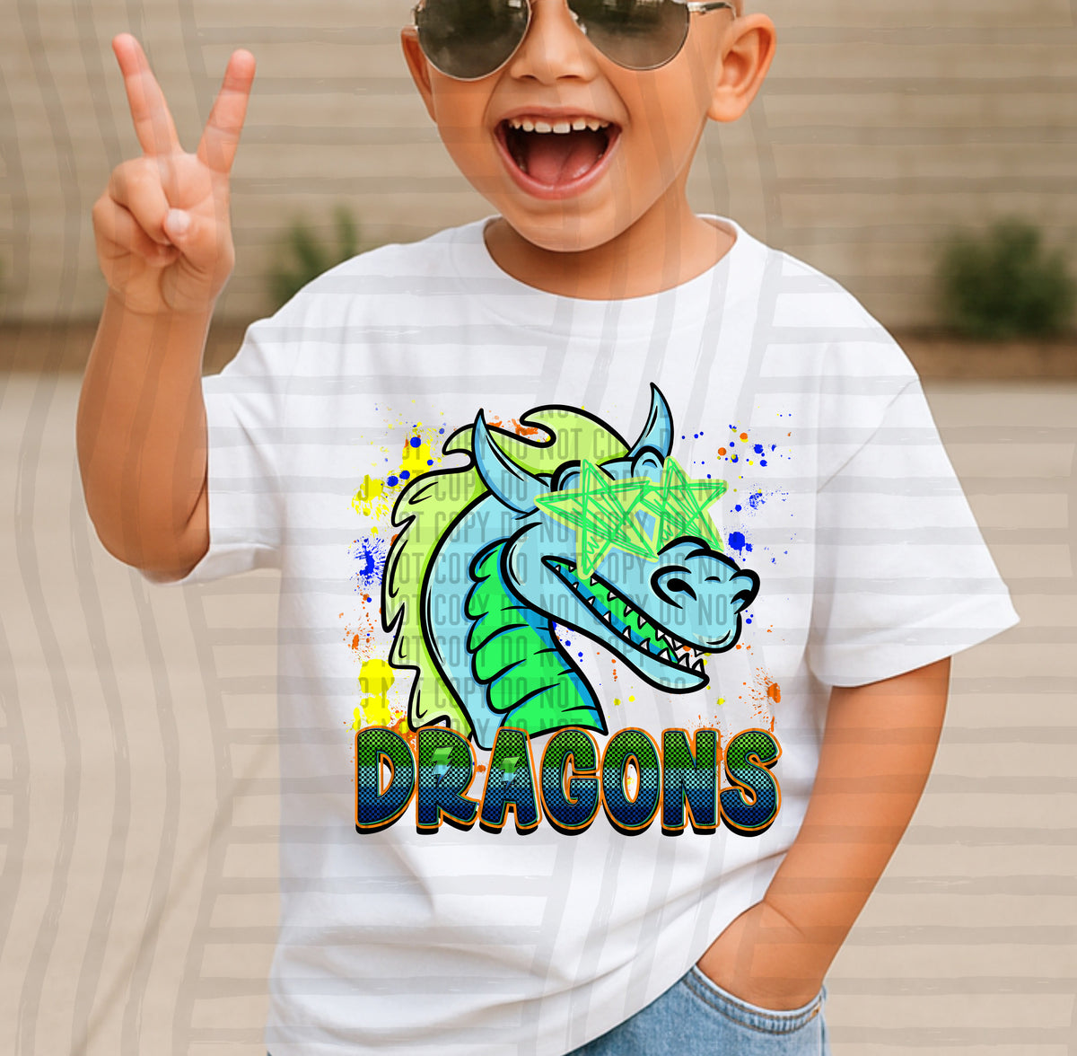 dragons paint splatter boy blue green and yellow (Caplinger) DTF Transfer