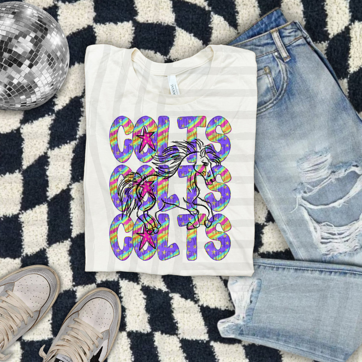 Colts Colorful Word Stacked With Stars 108576 DTF Transfer