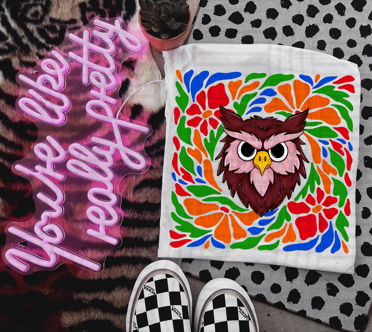 Maroon Owl Retro Floral (Caplinger) 101147 DTF transfer
